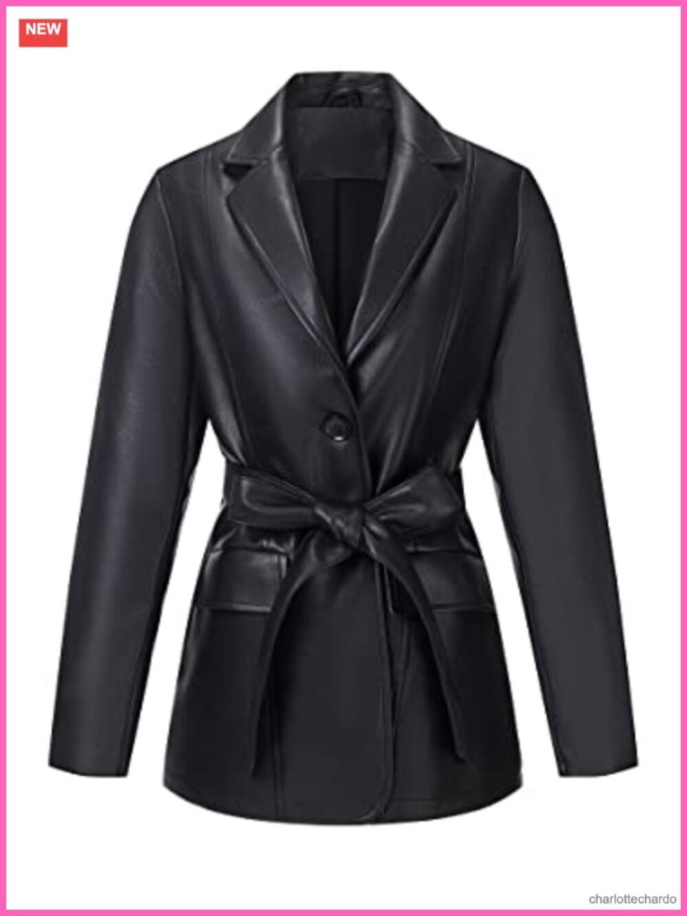 Faux Leather Blazer Jacket with Belt Soft PU Coat